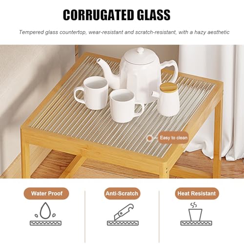 Nesting Glass End Table Set of 2 Bamboo O5611