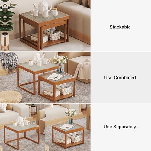Nesting Glass End Table Set of 2 Bamboo O5611