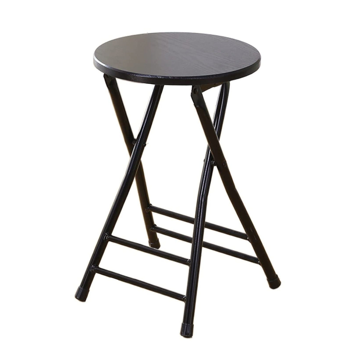 Black Round Folding Stool with Metal Frame U299841