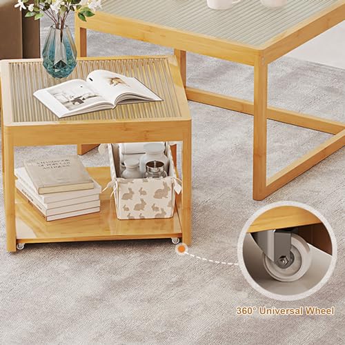 Nesting Glass End Table Set of 2 Bamboo O5611