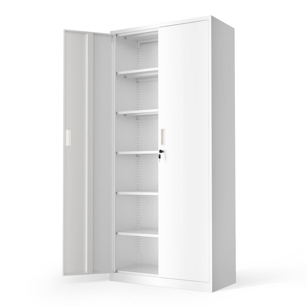 White Metal Storage Cabinet with 2 Doors and 5 Adjustable Shelves M2629