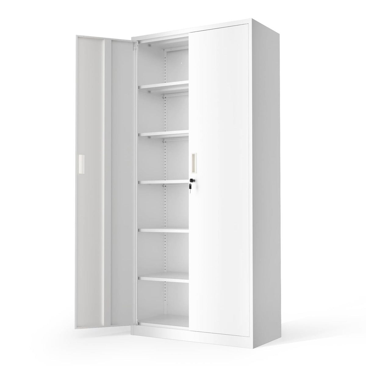 White Metal Storage Cabinet with 2 Doors and 5 Adjustable Shelves M2629