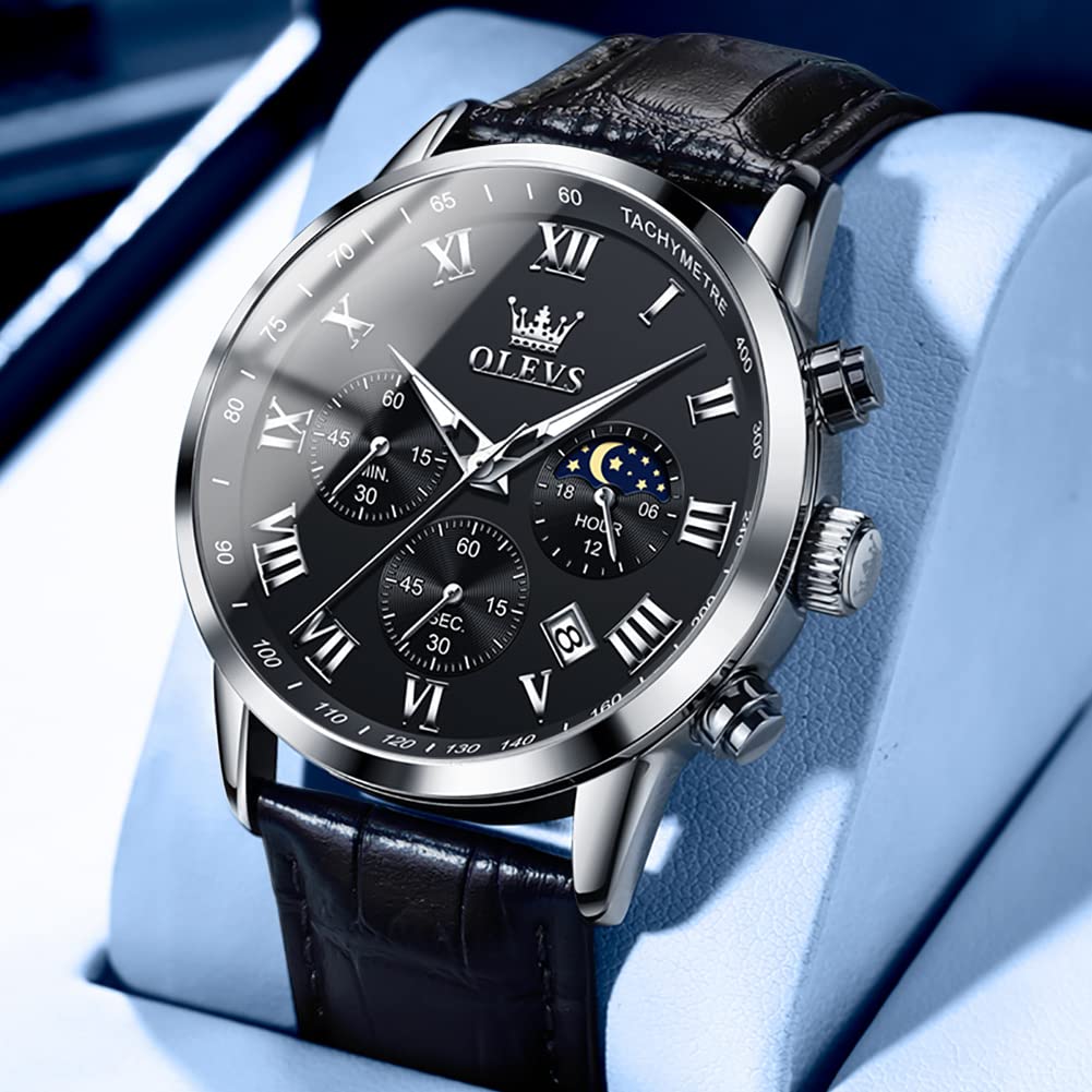 Leather Waterproof Classic Round Watch with Date H869775