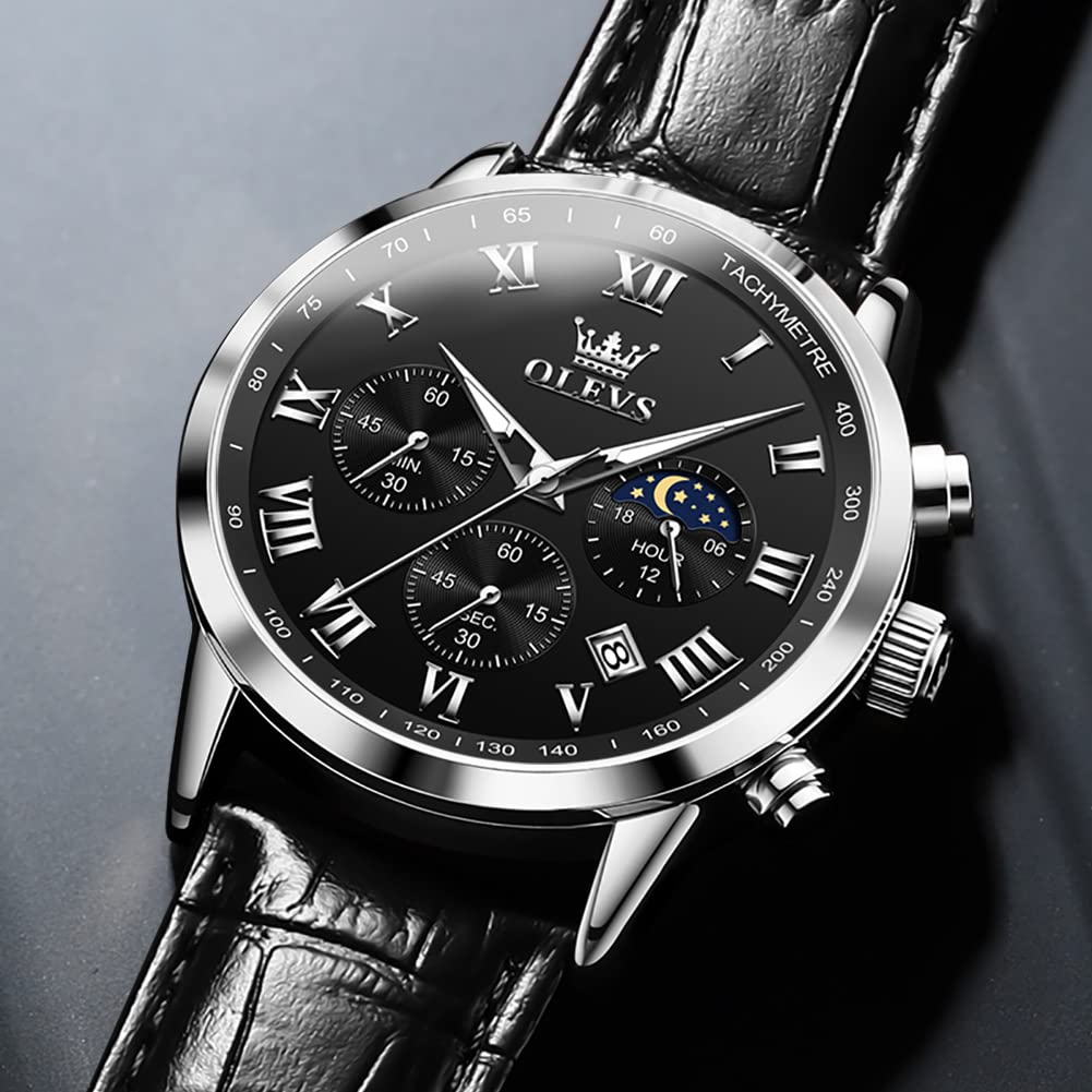Leather Waterproof Classic Round Watch with Date H869775