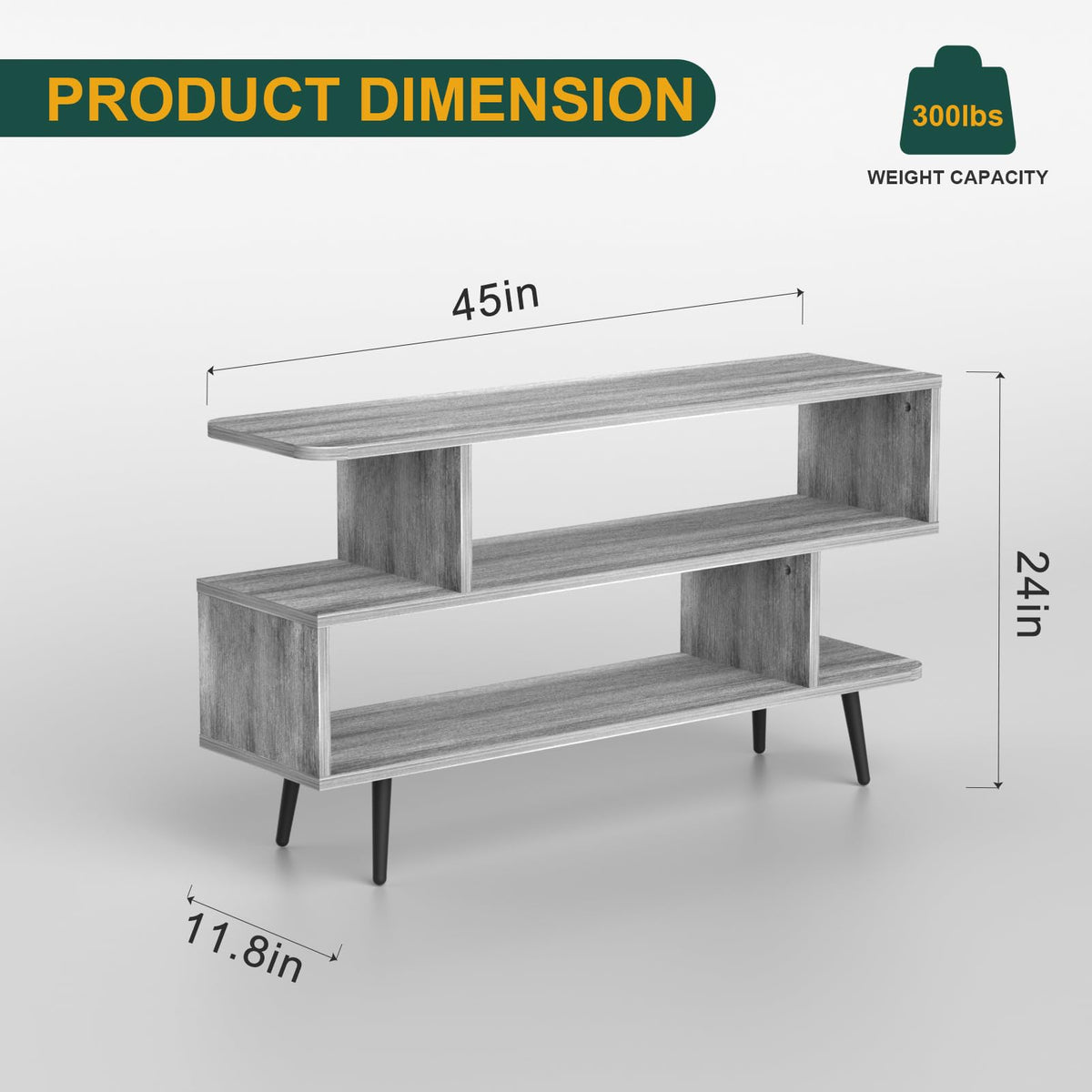 45 inch Light Grey TV Stand with 3-Tier Open Storage Shelves B6319