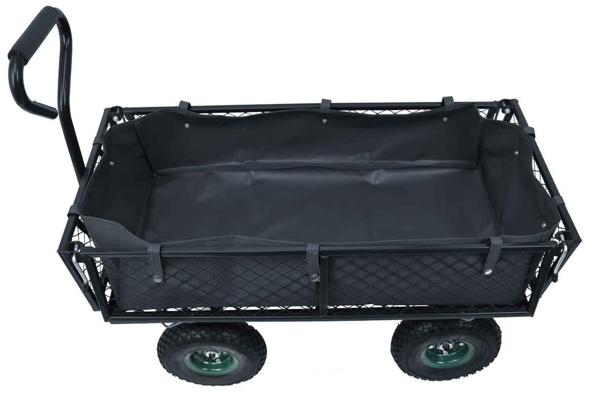 Heavy Duty Garden Cart, 400 Lb Capacity, Mesh Steel Folding Utility Wagon, Black E8004
