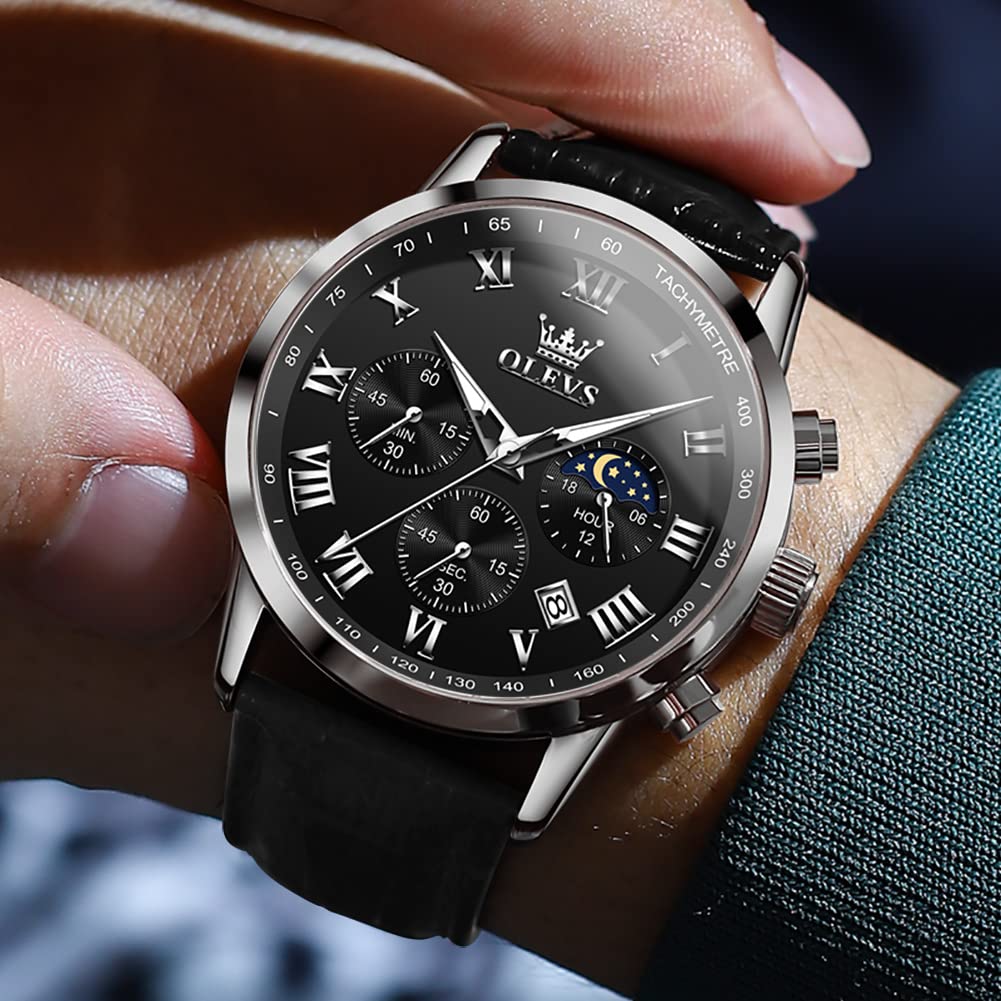 Leather Waterproof Classic Round Watch with Date H869775