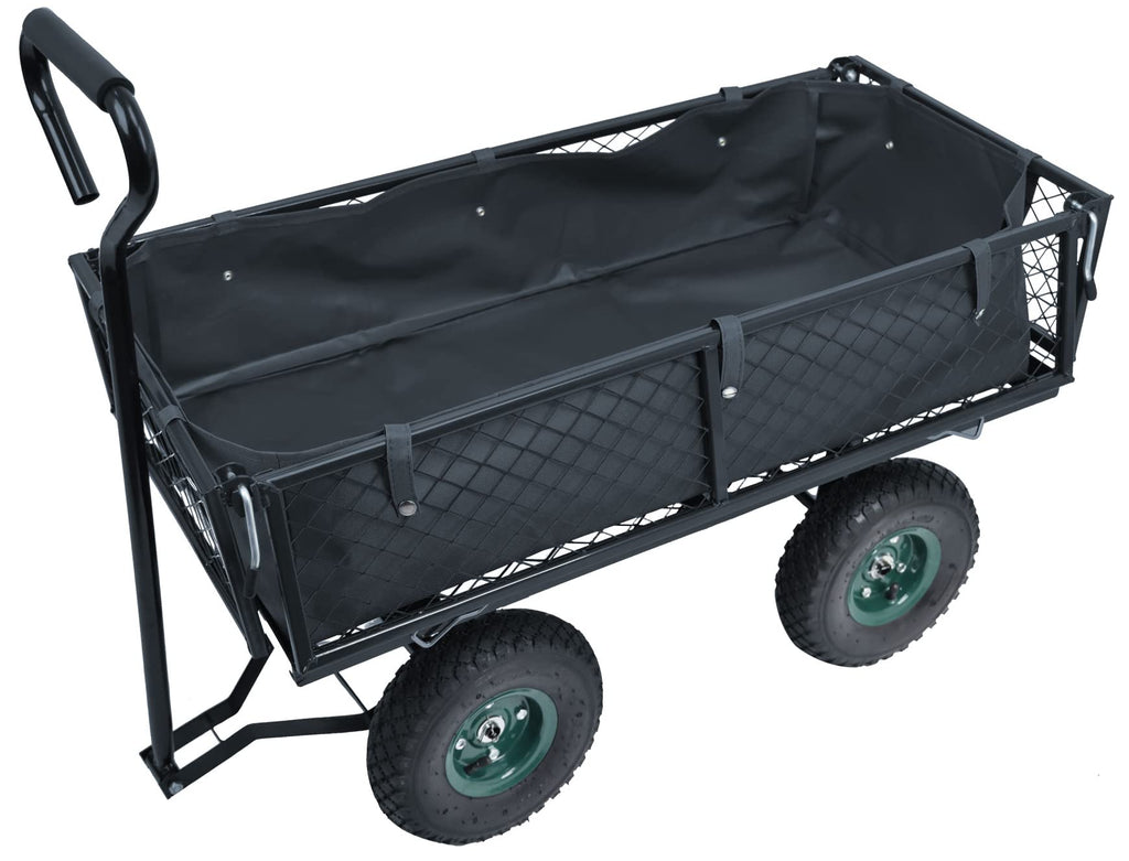 Heavy Duty Garden Cart, 400 Lb Capacity, Mesh Steel Folding Utility Wagon, Black E8004
