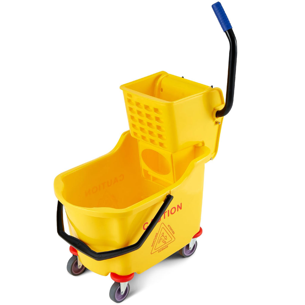 Yellow 35 Quart Commercial Mop Bucket with Side Press Wringer on Wheels A800424