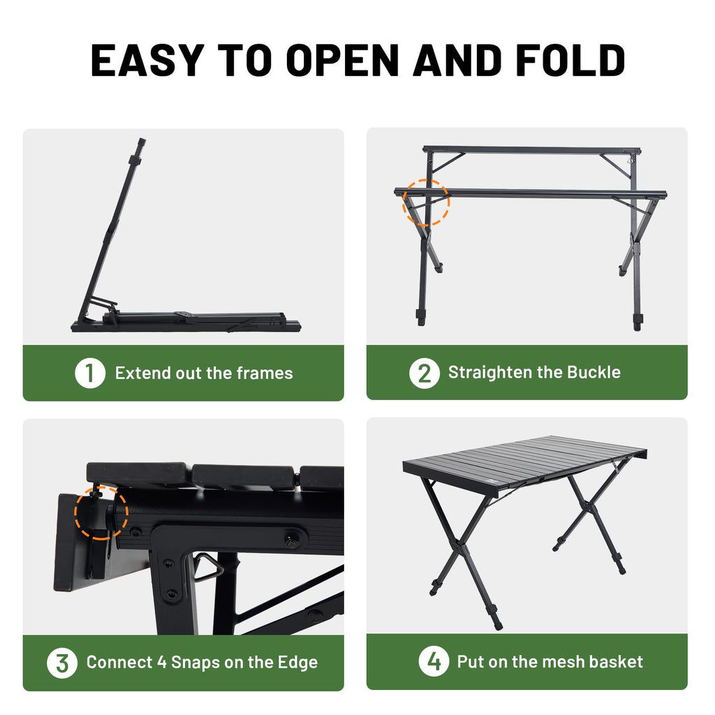 Folding Camping Table Adjustable Height Lightweight Aluminum Black Q413