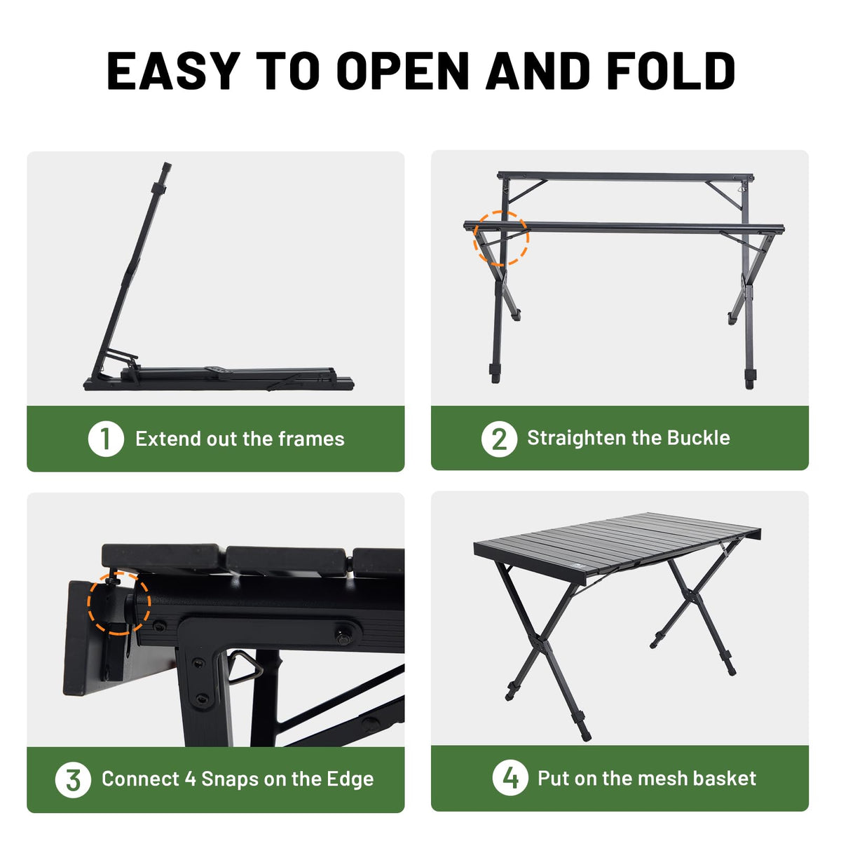 Folding Camping Table Adjustable Height Lightweight Aluminum Black Q413