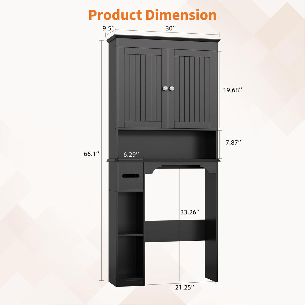 30" Over Toilet Storage Cabinet with Toilet Paper Box, Black U716589