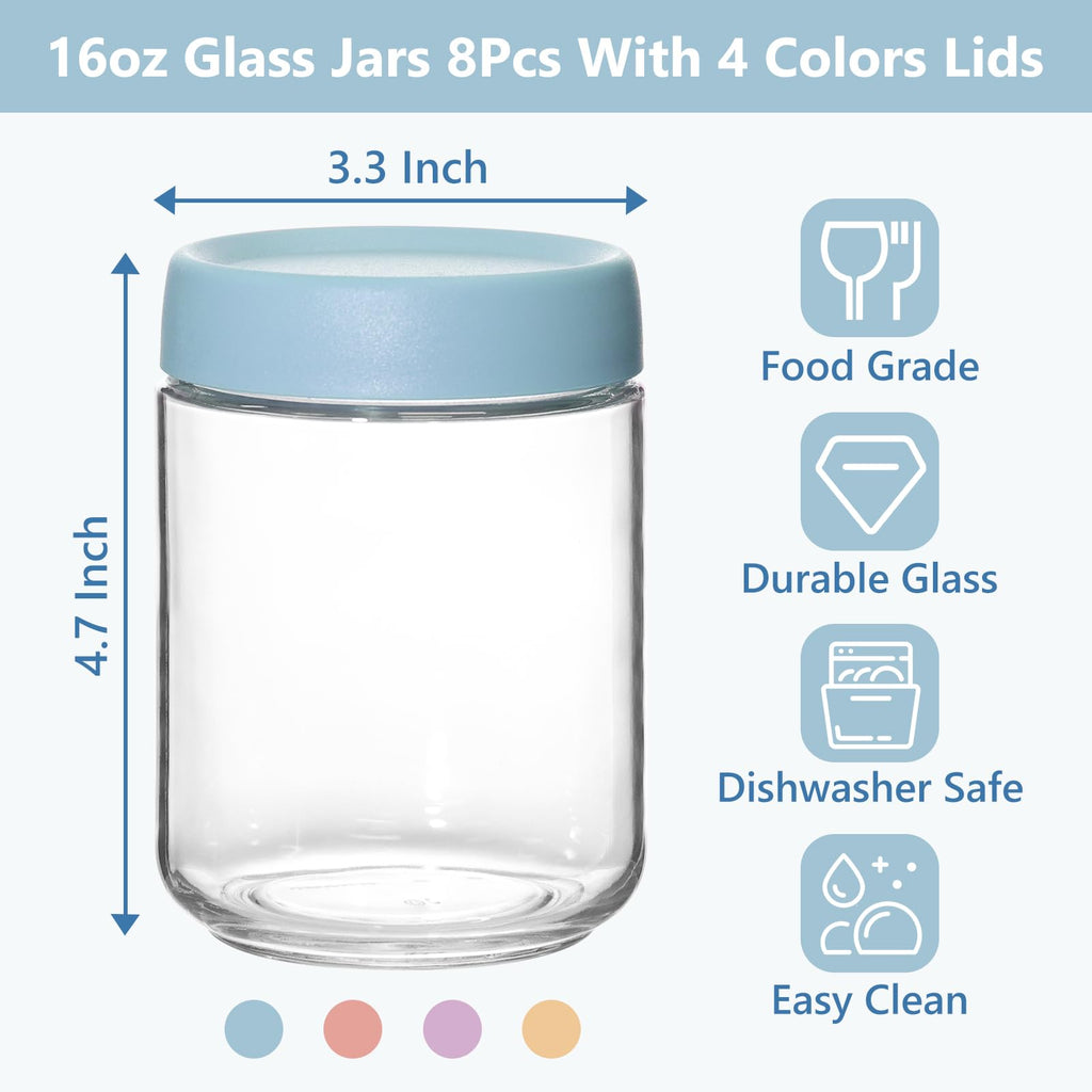 8Pcs 16oz Glass Overnight Oats Containers O28393