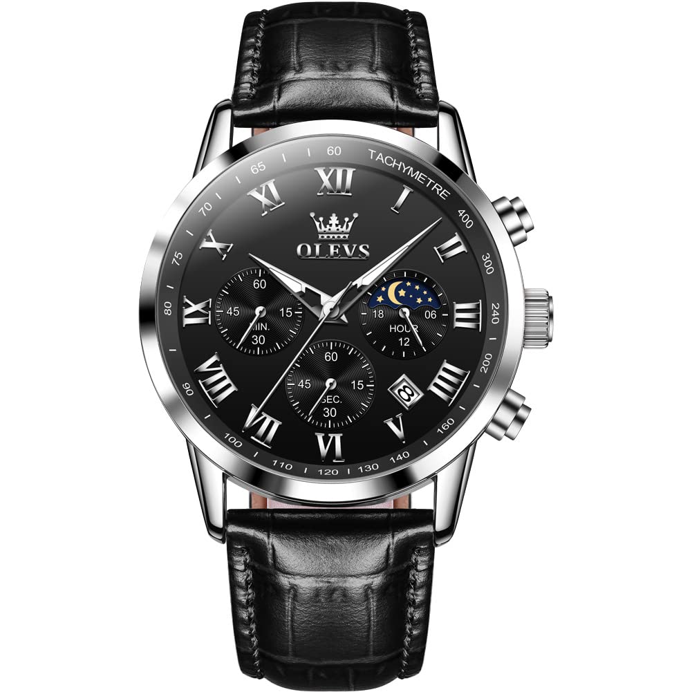 Leather Waterproof Classic Round Watch with Date H869775