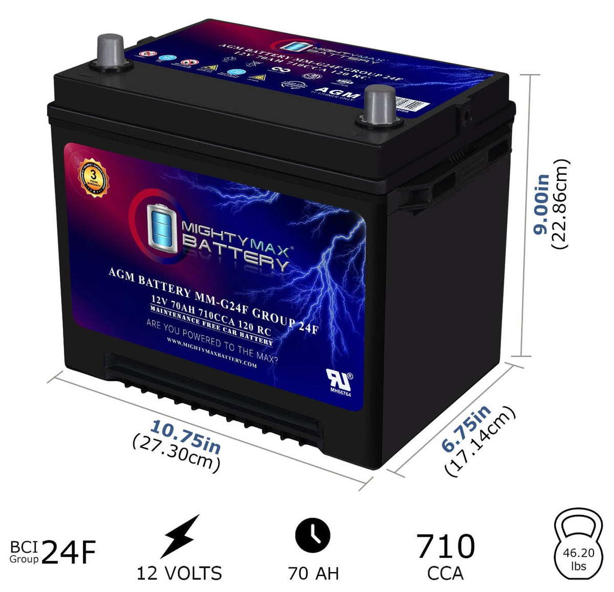 12V 70Ah AGM Replacement Battery H8197
