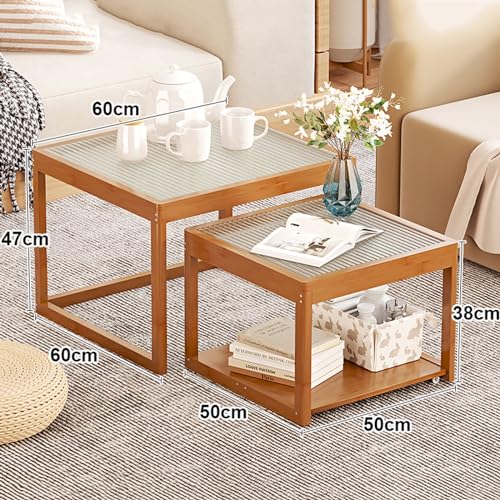 Nesting Glass End Table Set of 2 Bamboo O5611