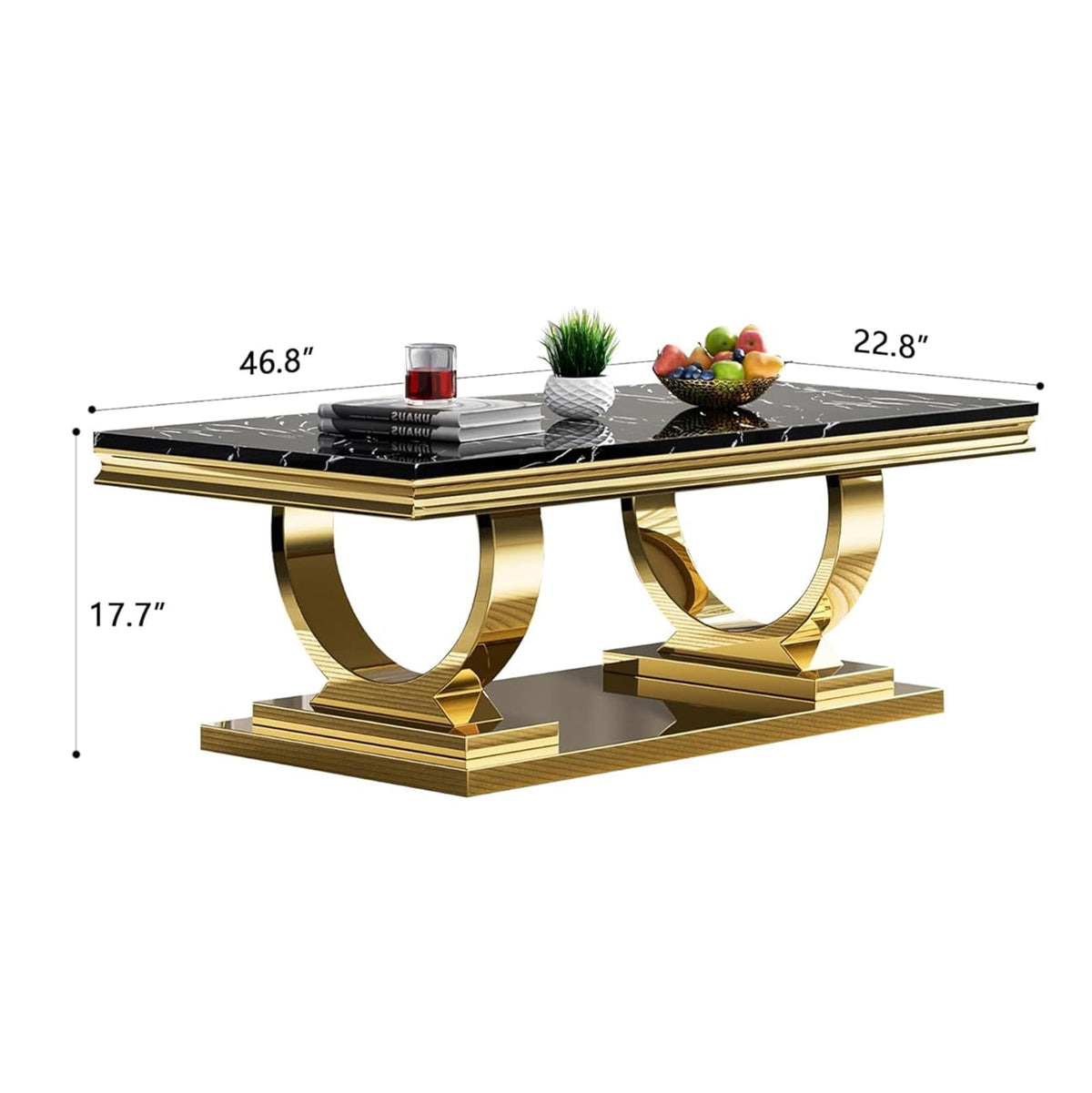 47" Black Faux Marble Coffee Table with Gold Pedestal Base L858