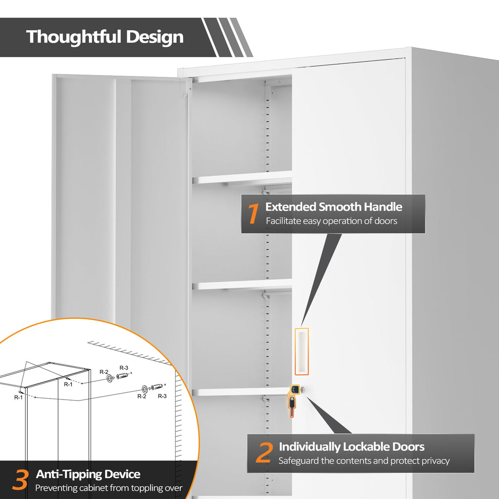 White Metal Storage Cabinet with 2 Doors and 5 Adjustable Shelves M2629