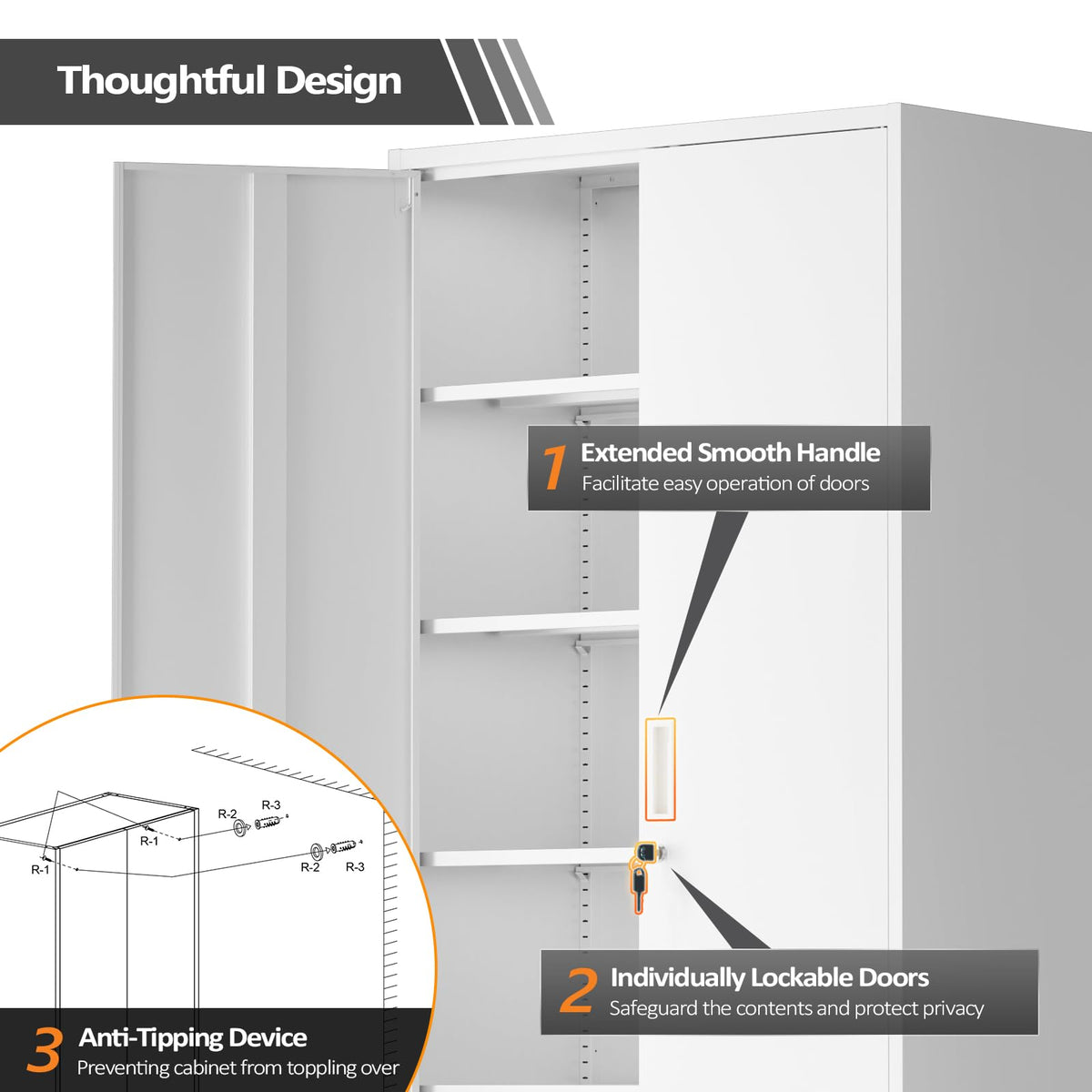 White Metal Storage Cabinet with 2 Doors and 5 Adjustable Shelves M2629