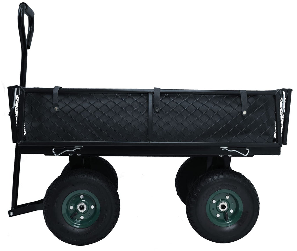 Heavy Duty Garden Cart, 400 Lb Capacity, Mesh Steel Folding Utility Wagon, Black E8004