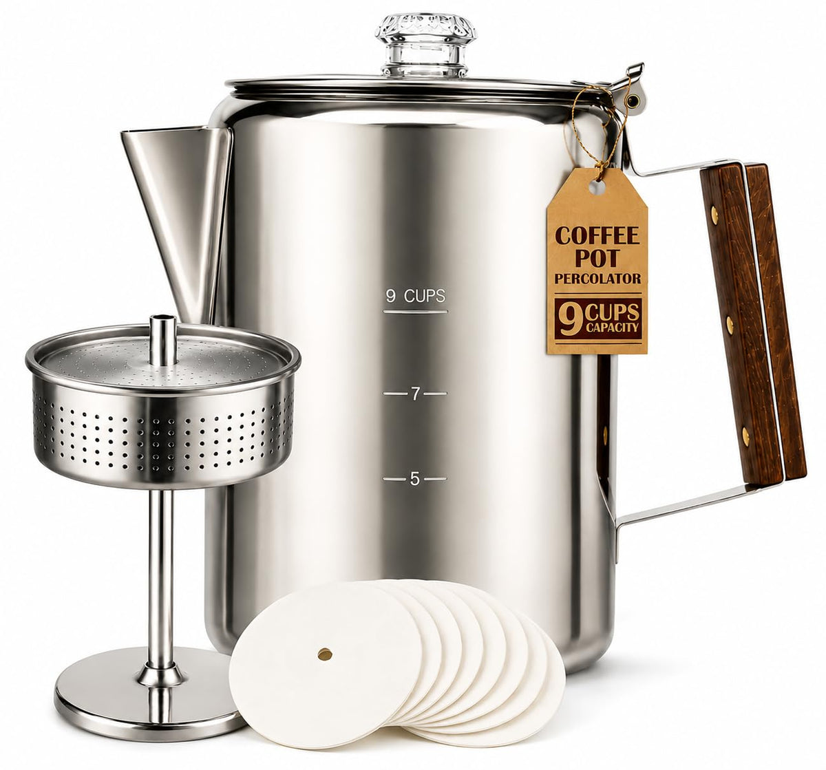 9 Cup Silver Stovetop Coffee Percolator F9122
