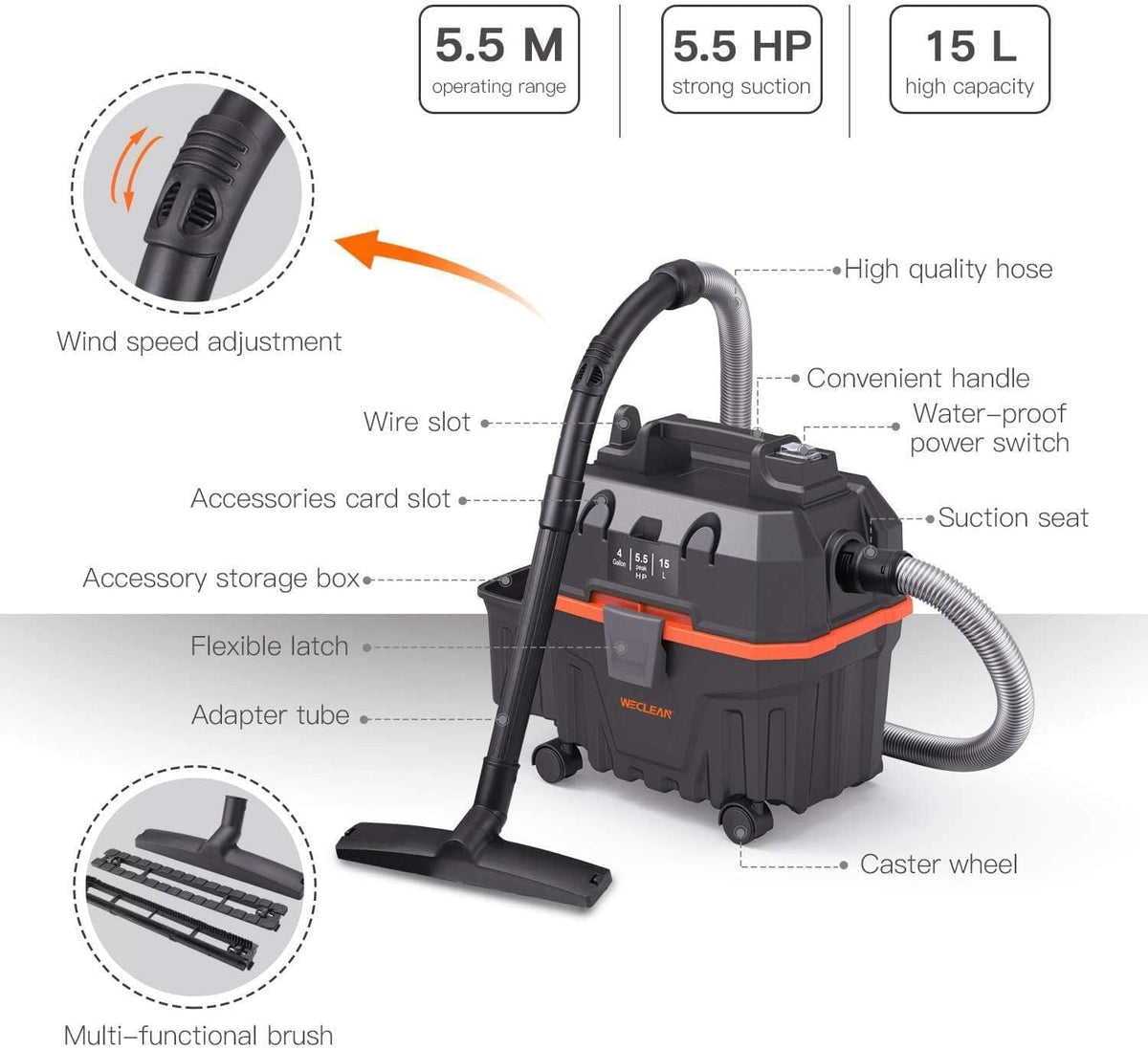 4 Gallon 5.5 Peak HP Wet Dry Vacuum Cleaner with Blower Function R7887