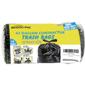 Heavy Duty 42 Gallon 10 Count 3 MIL Black Flap Tie Trash Bags D347416
