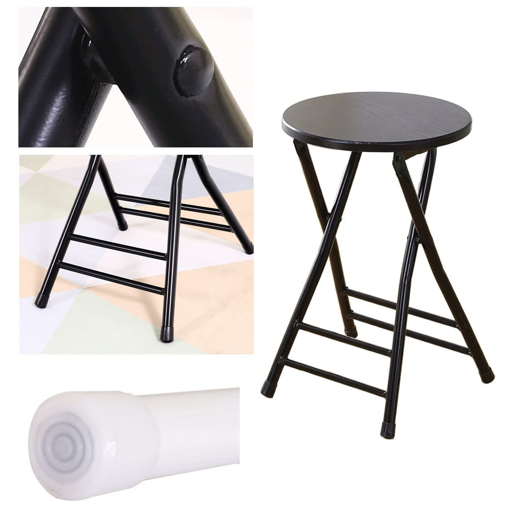Black Round Folding Stool with Metal Frame U299841