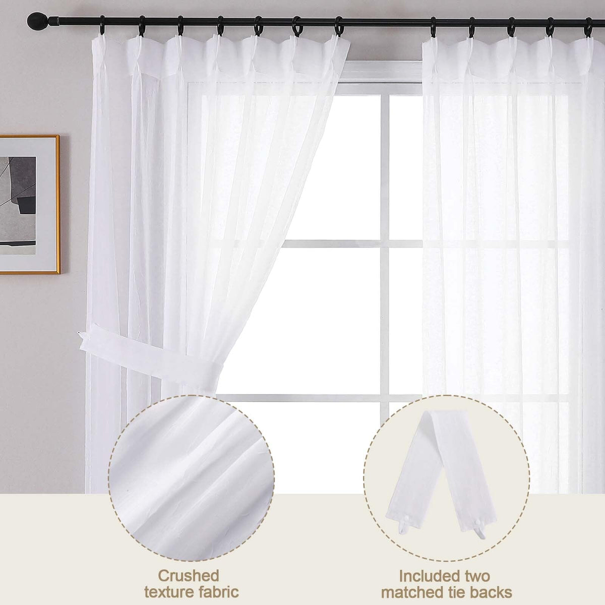 White Sheer Pinch Pleated Curtains 96 Inches 2 Panels X505