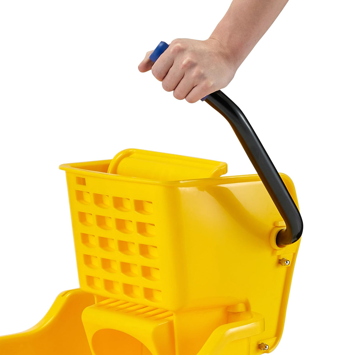 Yellow 35 Quart Commercial Mop Bucket with Side Press Wringer on Wheels A800424