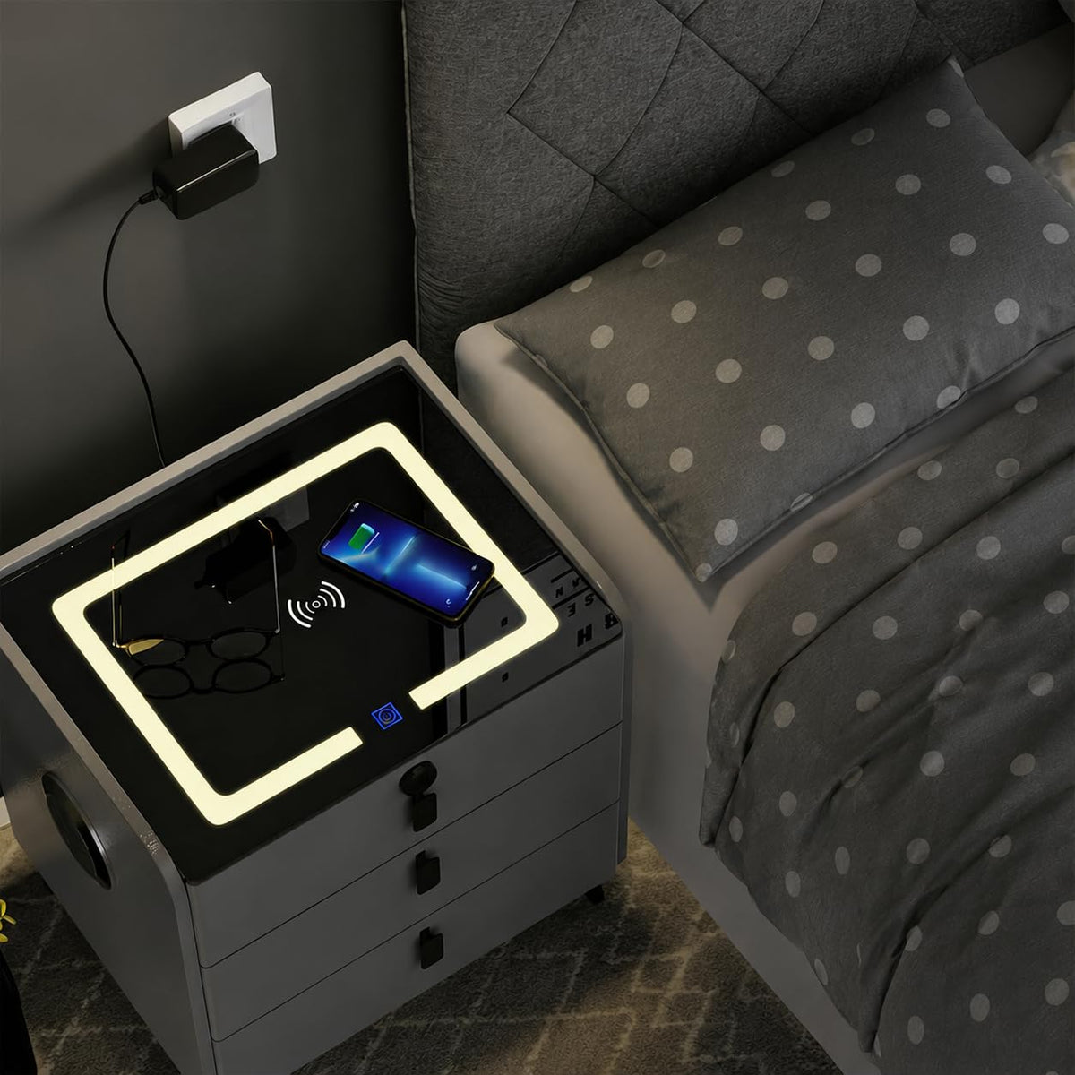 Wireless Charging Fingerprint Lock Nightstand C415