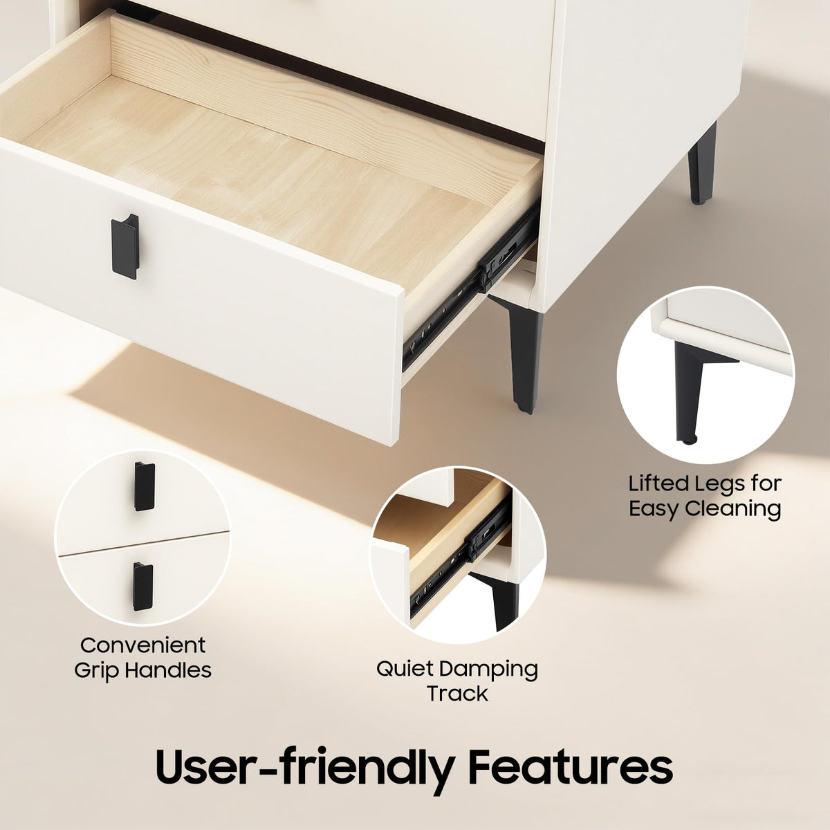 Beige 3 Drawer Smart Nightstand with Fingerprint Lock L557