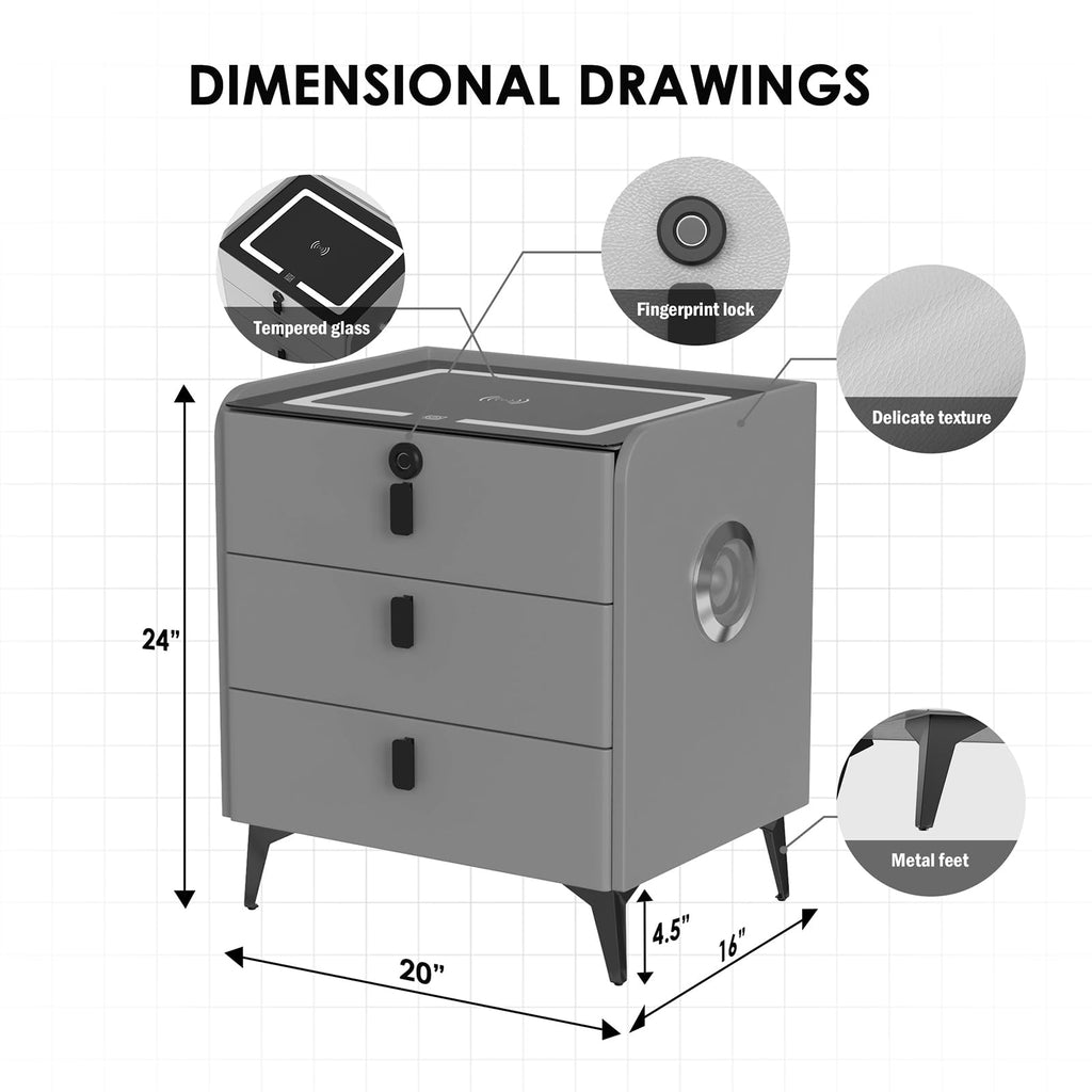 Wireless Charging Fingerprint Lock Nightstand C415