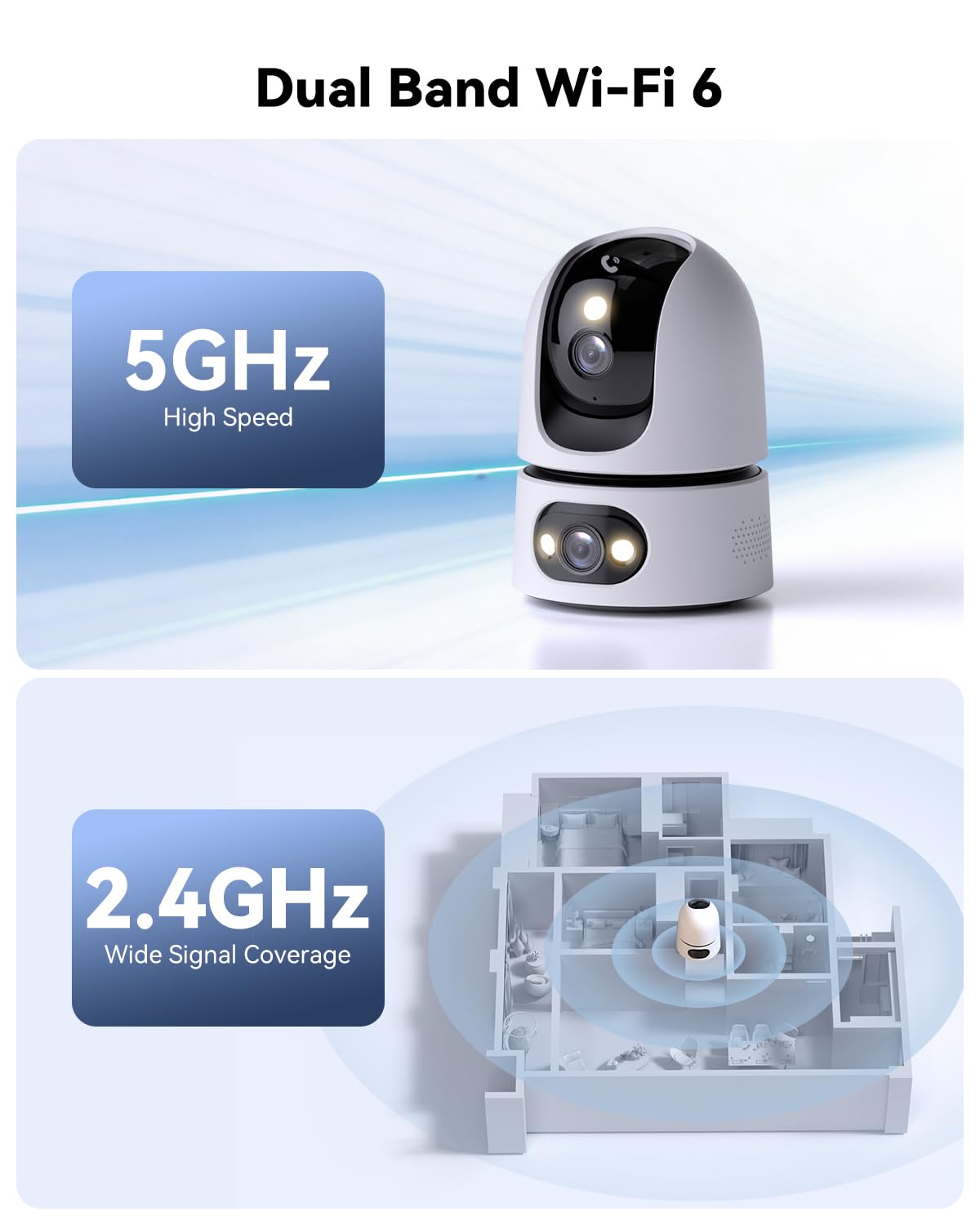 6MP Indoor Security Camera Dual-Lens 360° Pan-Tilt Color Night Vision Y75739
