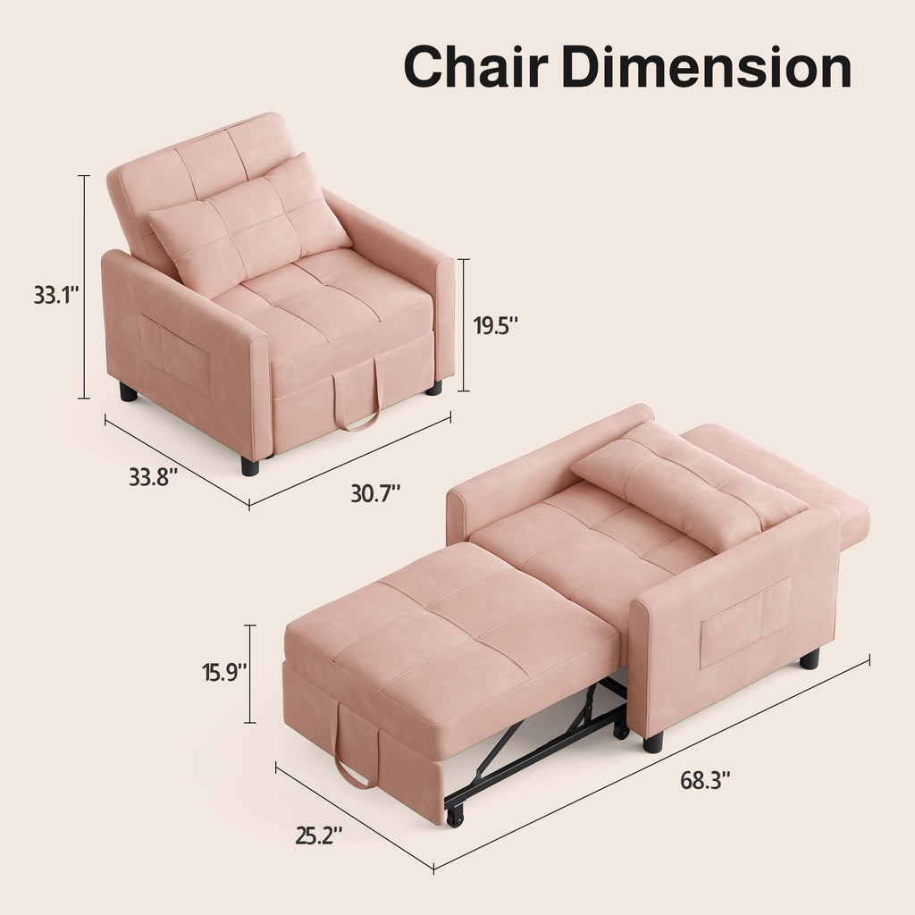 Pink Convertible Sleeper Chair Sofa Bed T37107