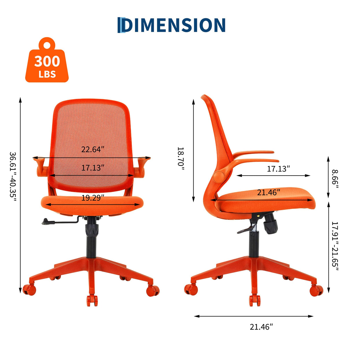 Orange Ergonomic Mesh Office Chair with Flip-Up Arms C7066