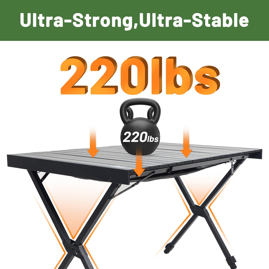 Folding Camping Table Adjustable Height Lightweight Aluminum Black Q413
