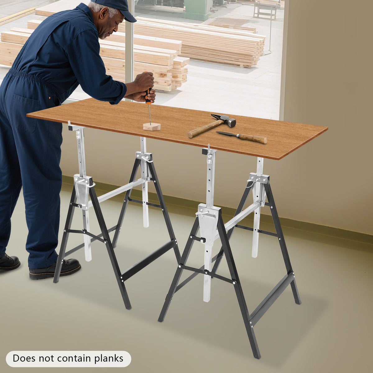 2-Pack Metal Saw Horses, 220 lbs Capacity, Adjustable Height G17896