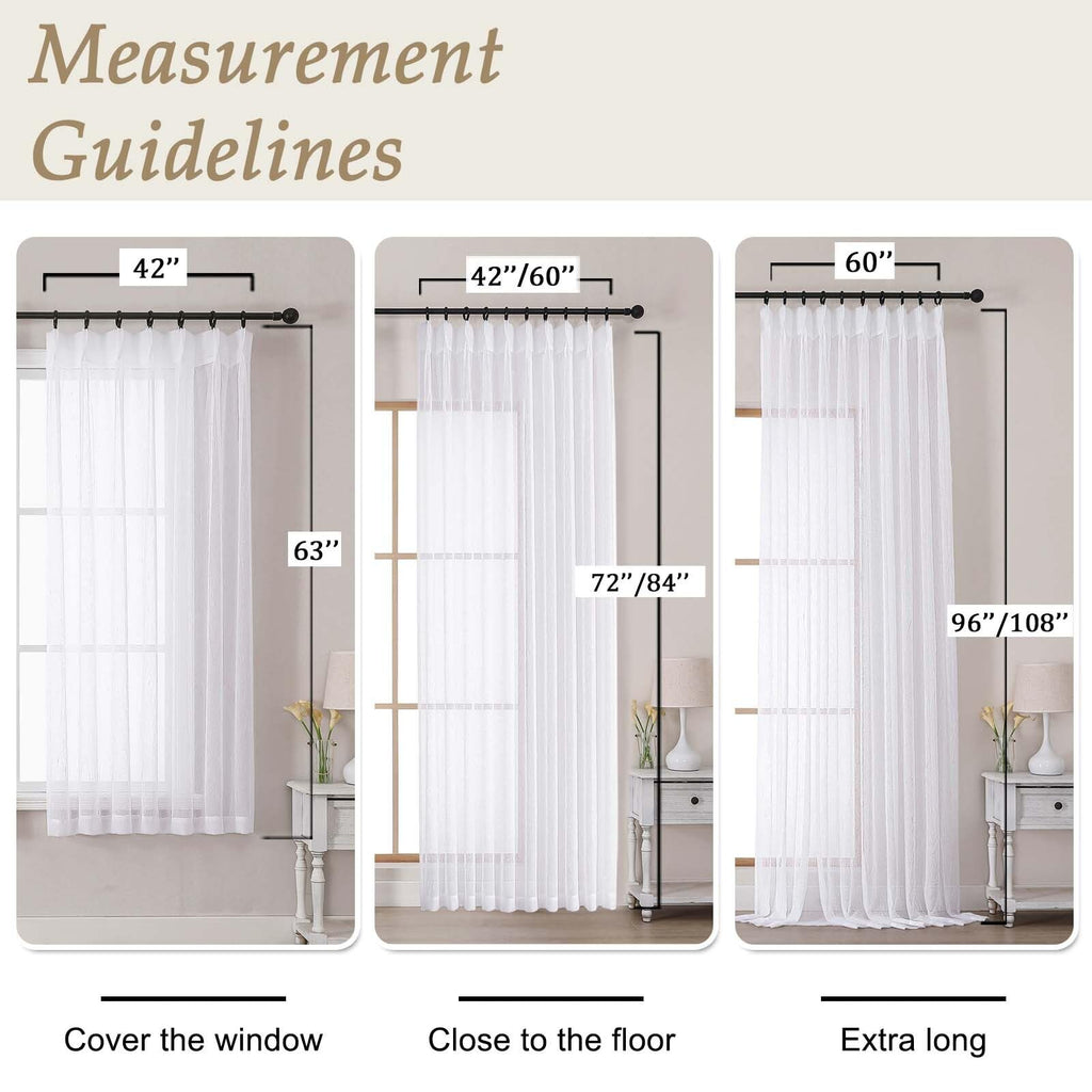 White Sheer Pinch Pleated Curtains 96 Inches 2 Panels X505