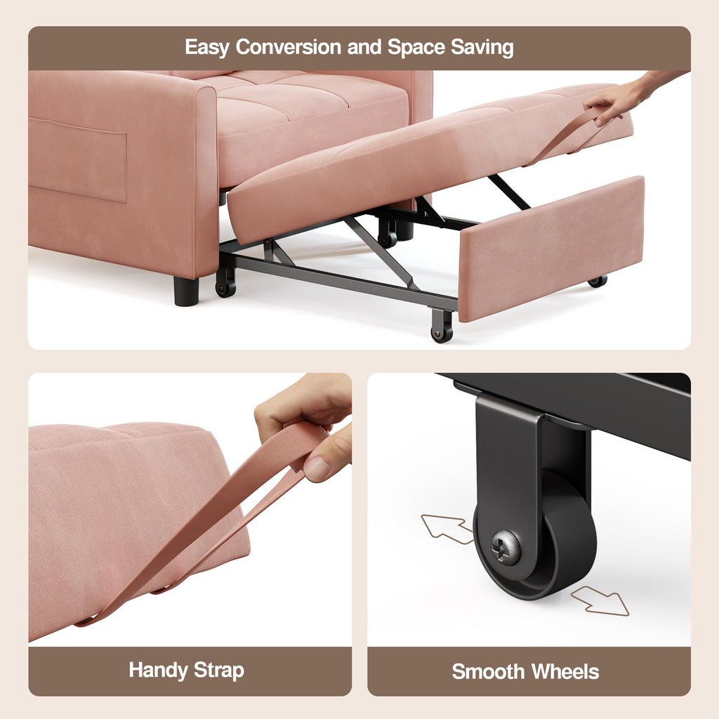 Pink Convertible Sleeper Chair Sofa Bed T37107