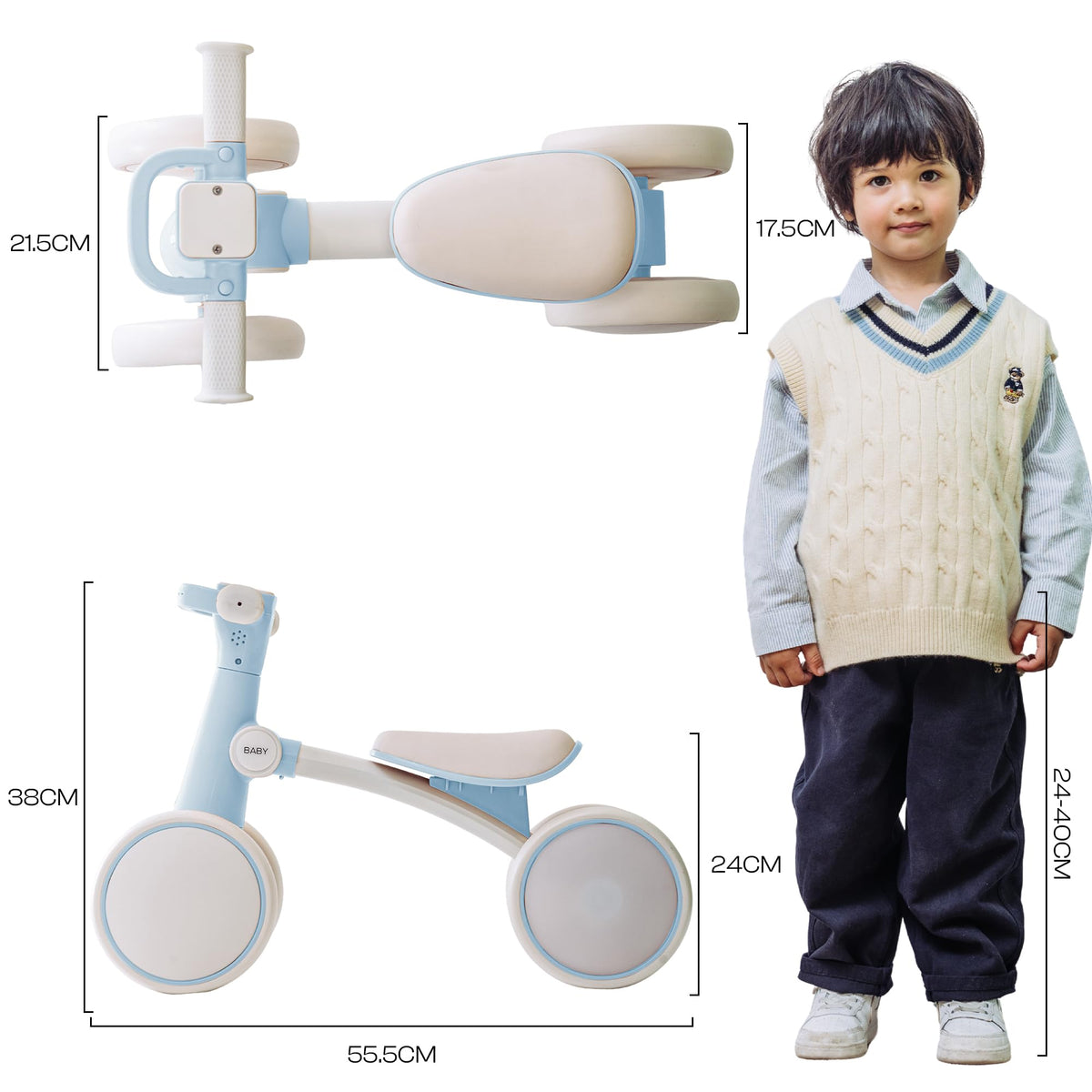 12-36 Months 4 Wheel LED Light Up Wheels Balance Bike D586