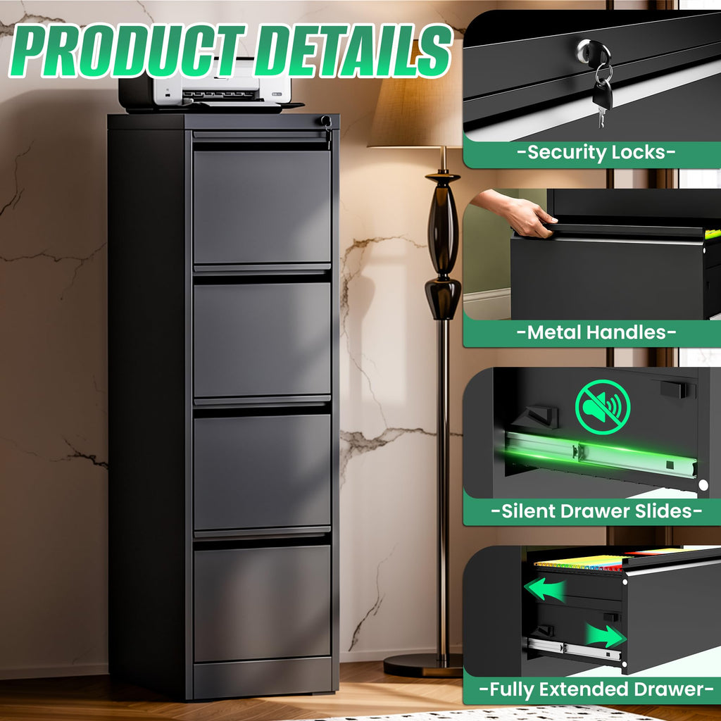 4 Drawer Metal File Cabinet with Lock J285306