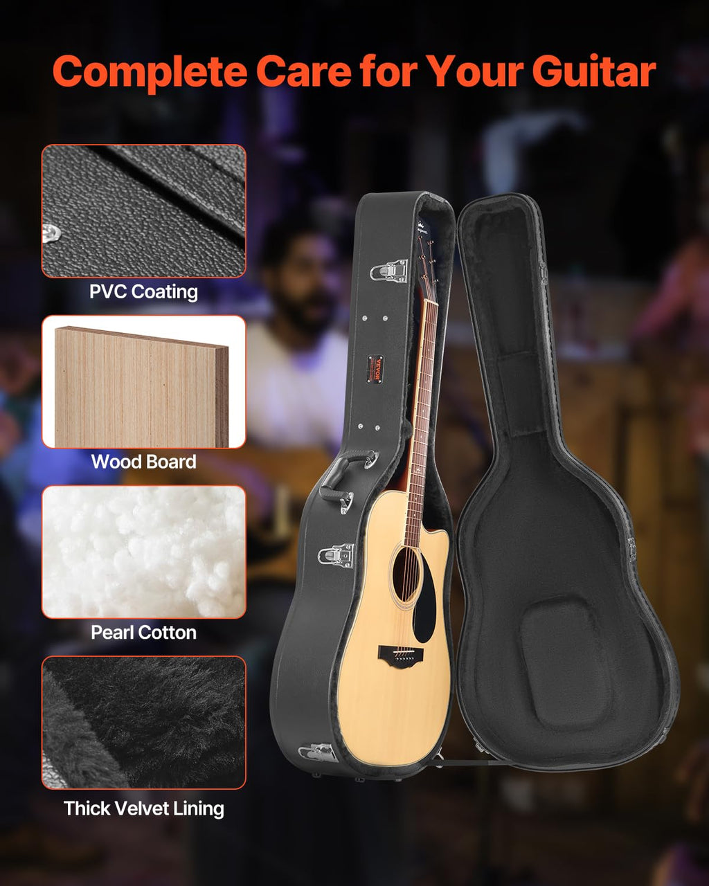 Black 43.31 in Gourd-Shaped Acoustic Guitar Hard Case Z2977
