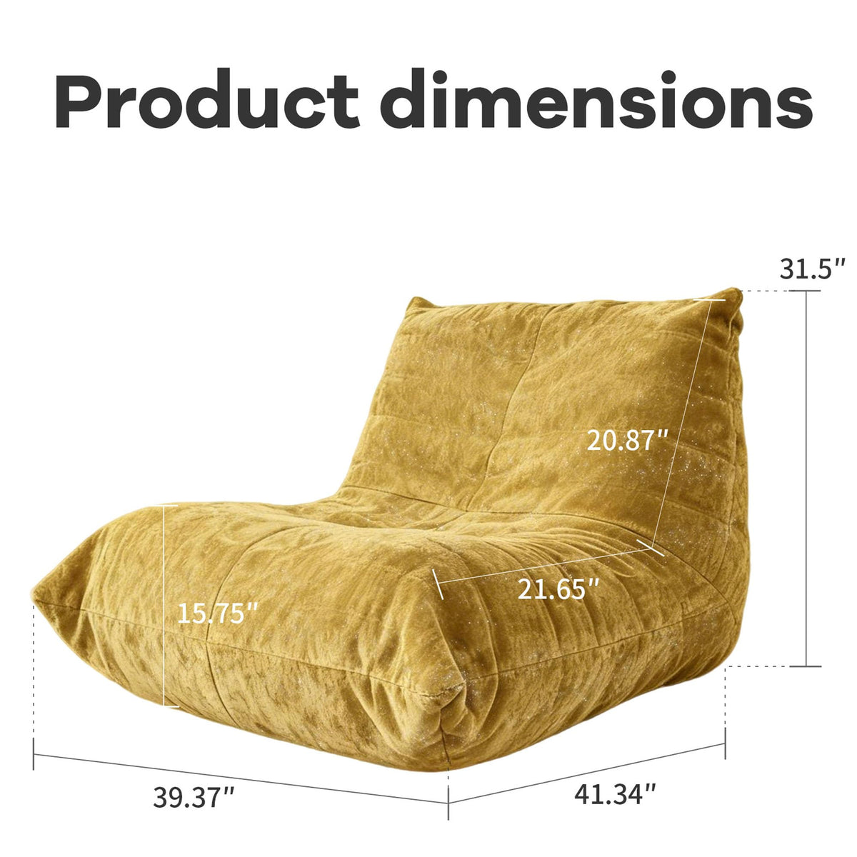 Yellow Chenille Bean Bag Chair with Memory Foam Z86139