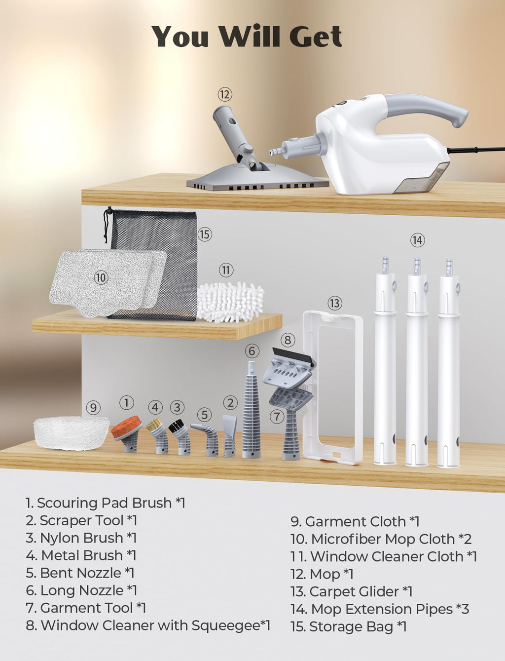 10-in-1 Steam Mop with Detachable Handheld Steamer B936769