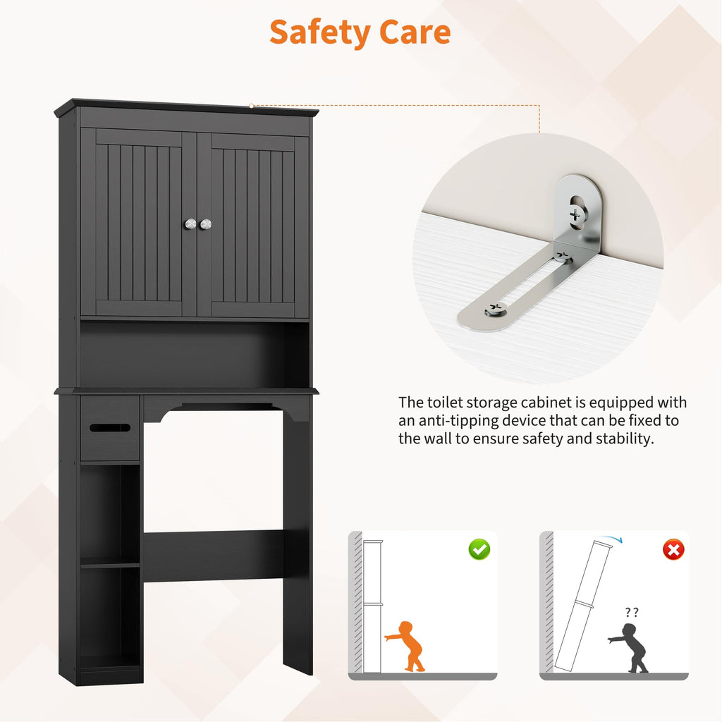 30" Over Toilet Storage Cabinet with Toilet Paper Box, Black U716589