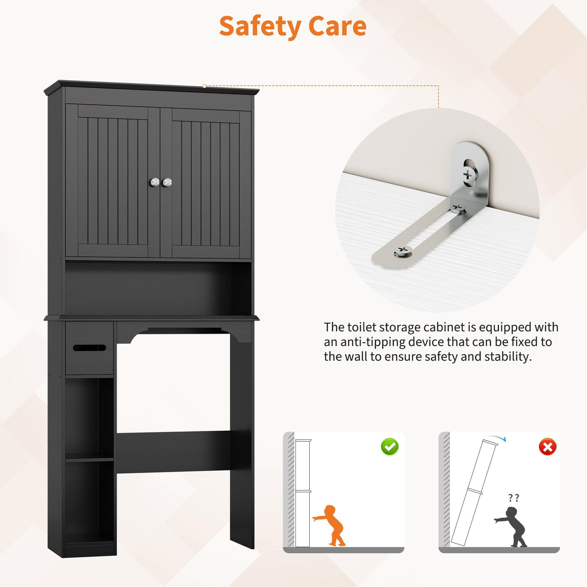 30" Over Toilet Storage Cabinet with Toilet Paper Box, Black U716589