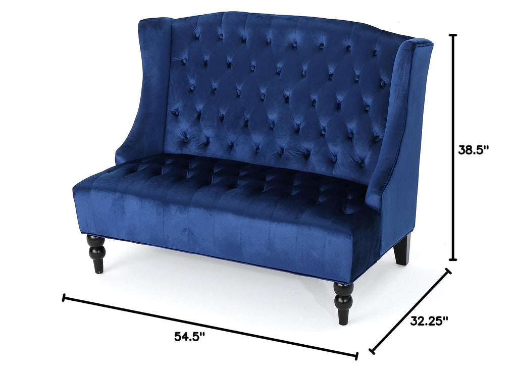 Navy Blue Tufted Velvet Wingback Loveseat W178