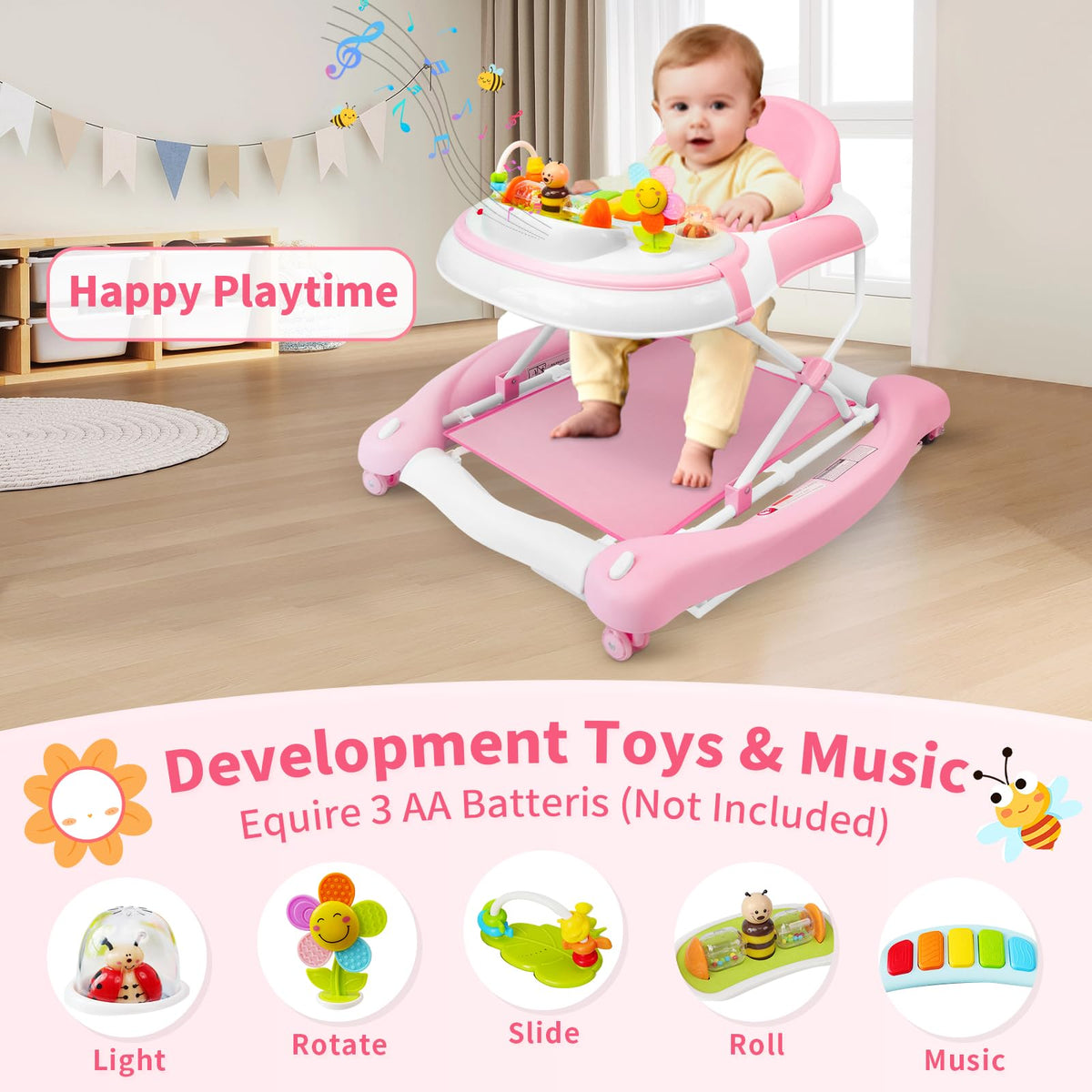5 in 1 Foldable Baby Walker with Wheels and Bouncer B974