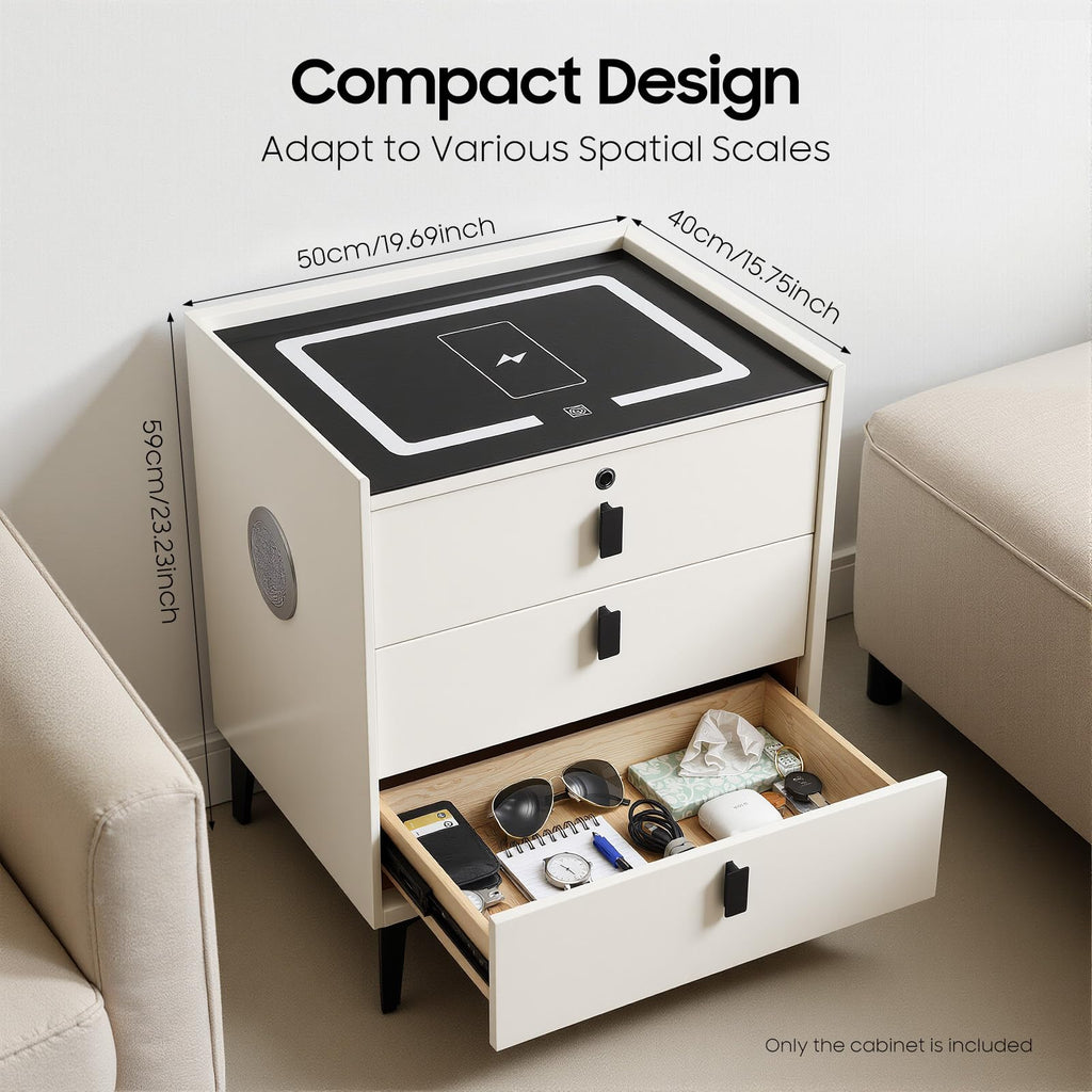 Beige 3 Drawer Smart Nightstand with Fingerprint Lock L557